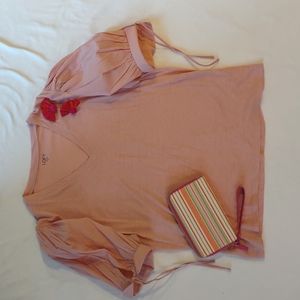 Loft Pink Puff Sleeve Blouse